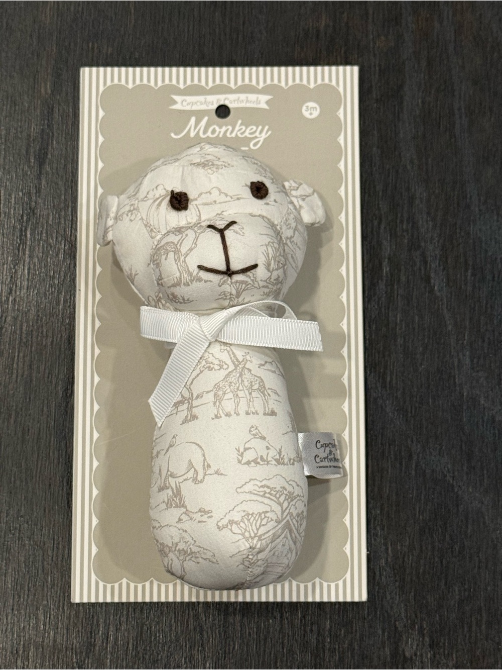 New Cupcakes & Cartwheels Safari Toile Pattern Monkey Rattle